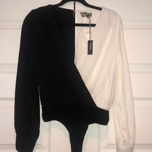 Black and white long sleeve bodysuit